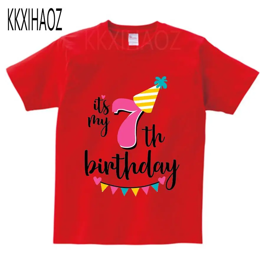 Одежда с принтом «Happy Birthday» и надписью «it's my 7-9» для маленьких мальчиков и девочек, детская футболка, подарок на день рождения для детей 1-9 лет - Цвет: red childreT-shirt