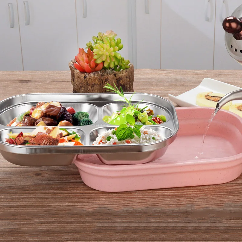 Baby Food Storage Straw Steel Lunch Box 4 Grid Children Feeding Training Container Dinnerware Set Eco-Friendly Food Lid BB5083 (13)