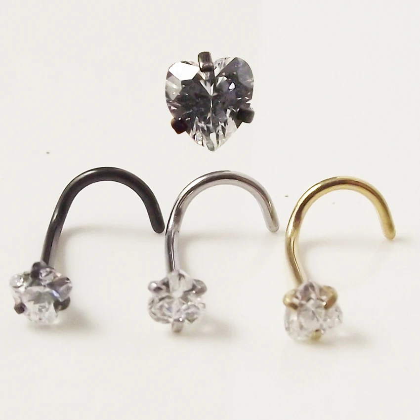 2 Pezzo 20Gx7X3Mm Narice Del Naso Della Vite Prigioniera Del Naso Cuore Anello Zircone Amore Nose Studs Anello Twist Vite Naso Setto Piercing Del Corp