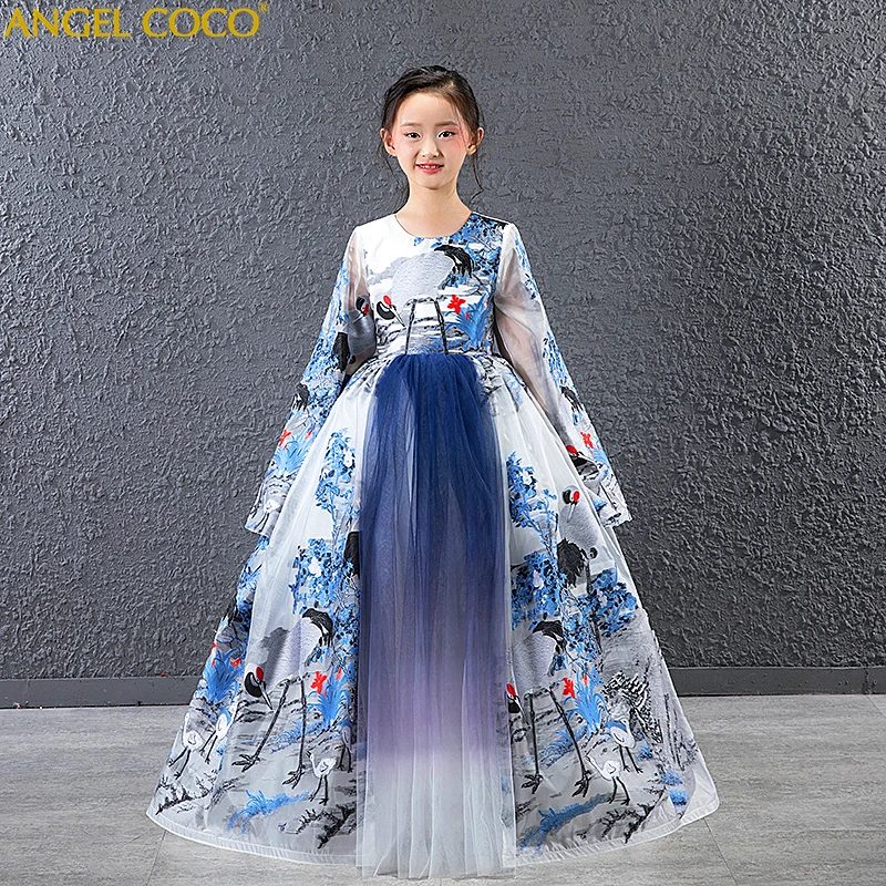 

China Catwalk Girls Evening Dress Trailing Children Host Car Model Evening Gown Princess Dubai Abaya Robe Fille Moroccan Kaftan