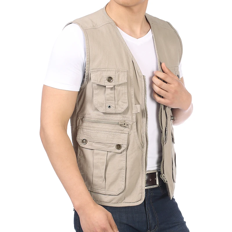 Spring Autumn Man Casual Vest With Multi Function Pockets Design Waistcoat Male V-neck Herringbone Gilets Men Leisure Vests 4XL