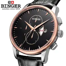 Швейцарские мужские часы люксовый бренд наручные часы Бингер 18K золотые кварцевые часы кожаный ремешок Хронограф водонепроницаемые BG-0404-5