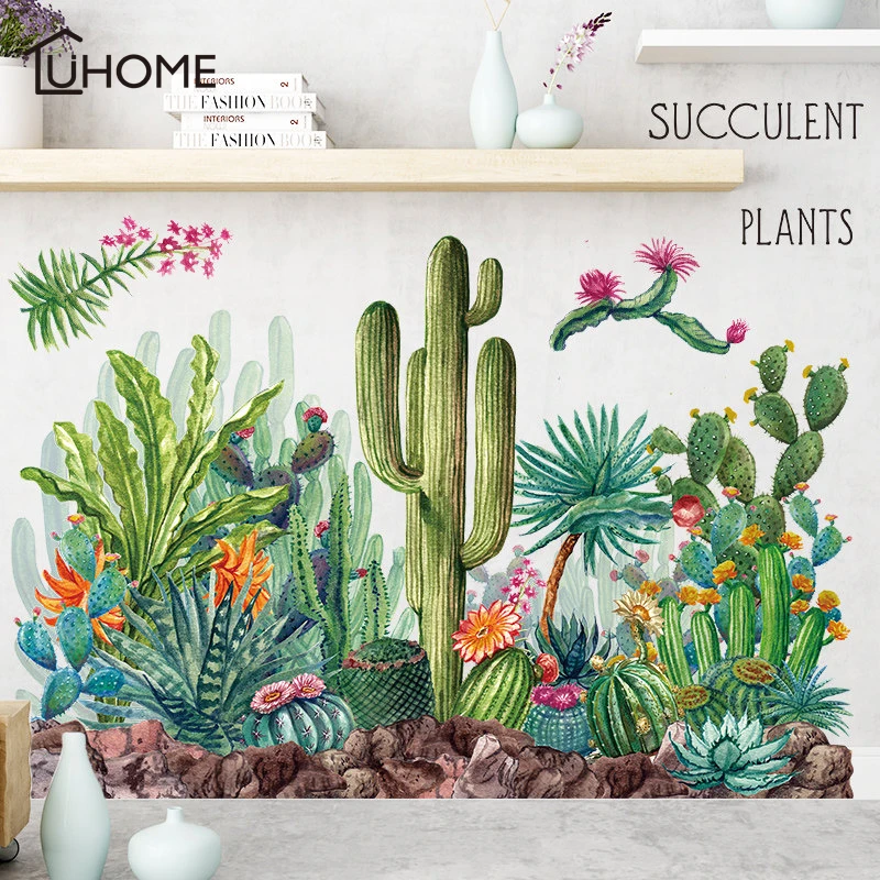 Green Cactus Wall Decals Woodland Tribal Cactus Wall Stickers for