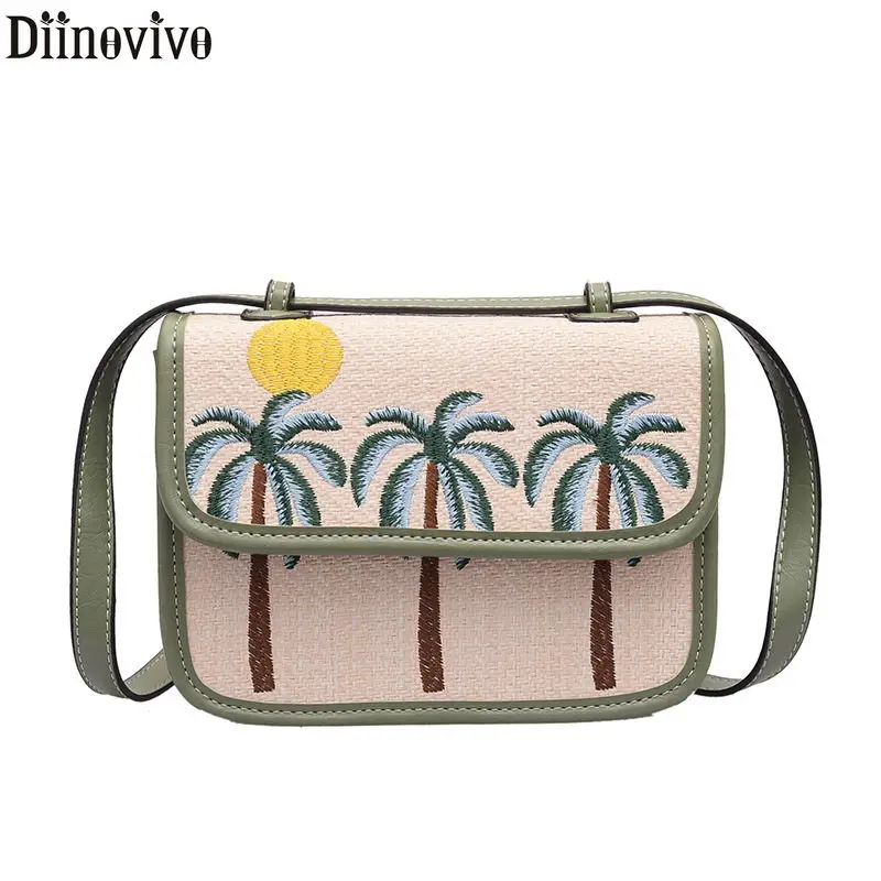 

DIINOVIVO Coconut Tree Embroidery Rattan Woven Straw Bag Women Crossbody Bag Bohemia Summer Beach Bag Ladies Handbags WHDV1071