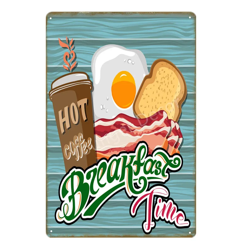 Вкусное время завтрака, обеда, Кухонное украшение для дома, фаст-фуд, меню, сэндвичи, хлеб, настенный плакат, винтажная металлическая жестяная вывеска YD058 - Цвет: YD1329D