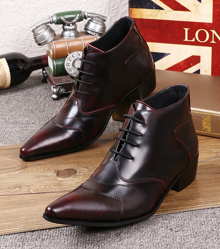 Mens Leather Lace Up Ankle Boots High Top Casual Combat Dress