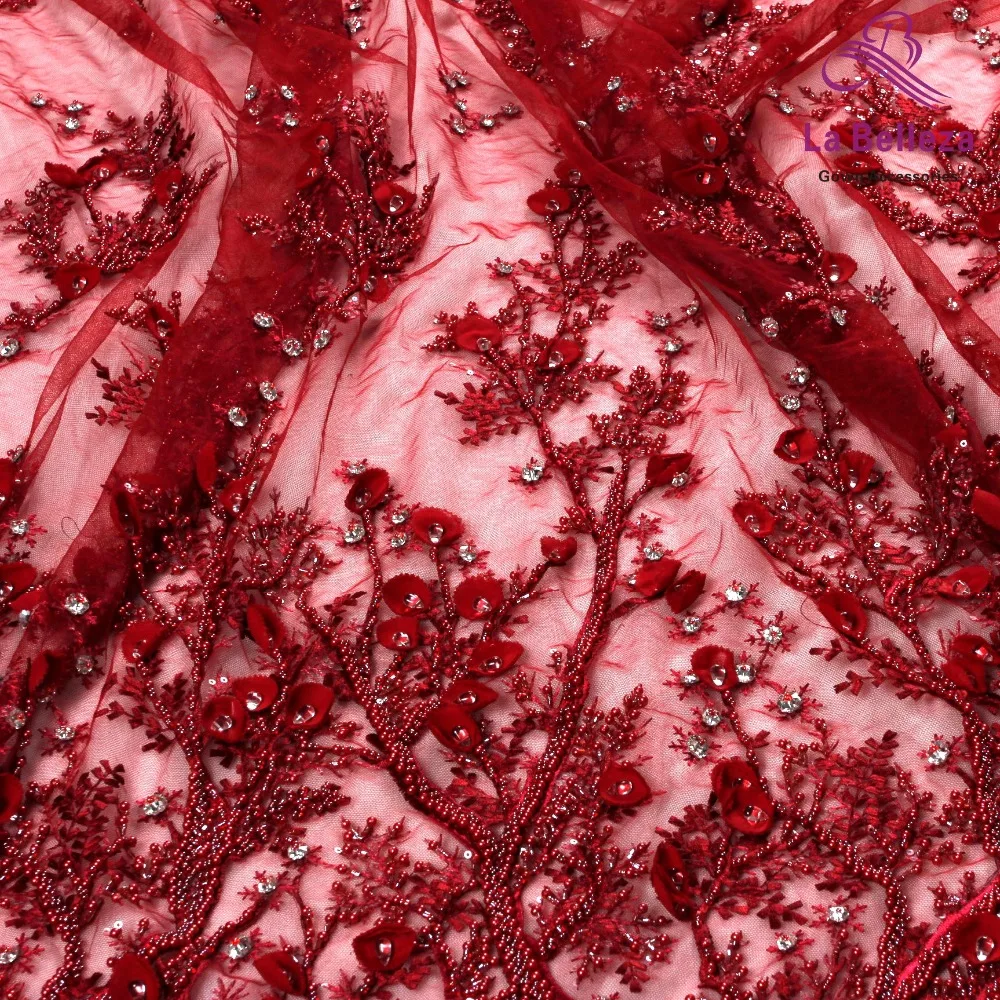 Хорошие новости, есть несколько ярдов La Belleza грязно-розовый ручной работы Бисероплетение Кристалл 3D Цветы вечернее платье кружевная ткань 1 ярд