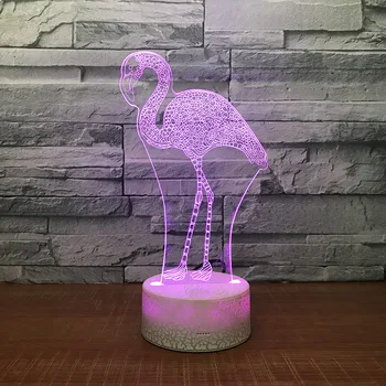 

Creative Flamingo Colorful 3d Led Night Light Touch Switch Visual Stereo 3d Lamp White base Lovely 7 color change 3D Light