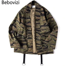 Bebovizi Japan Style Camo Kimono Jackets 2019 Mens Hip Hop Camouflage Casual Cotton Coats Fashion Streetwear Robe Jacket