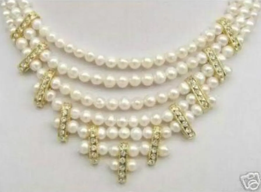 

~! New Stunning 3 Rows 8MM White FW Pearl Necklace AAA WW