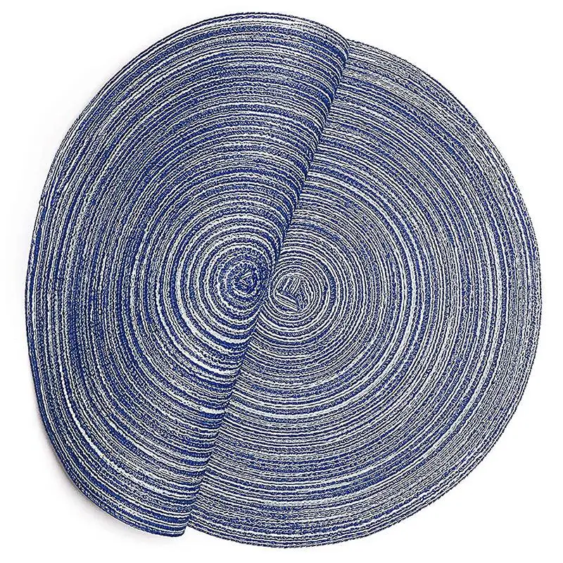 LBER جولة المفارش ل طاولة طعام الحرارة مقاومة Wipeable تحديد الموقع قابل للغسل المطبخ مكان الحصير مجموعة من 6 ، الأزرق جولة