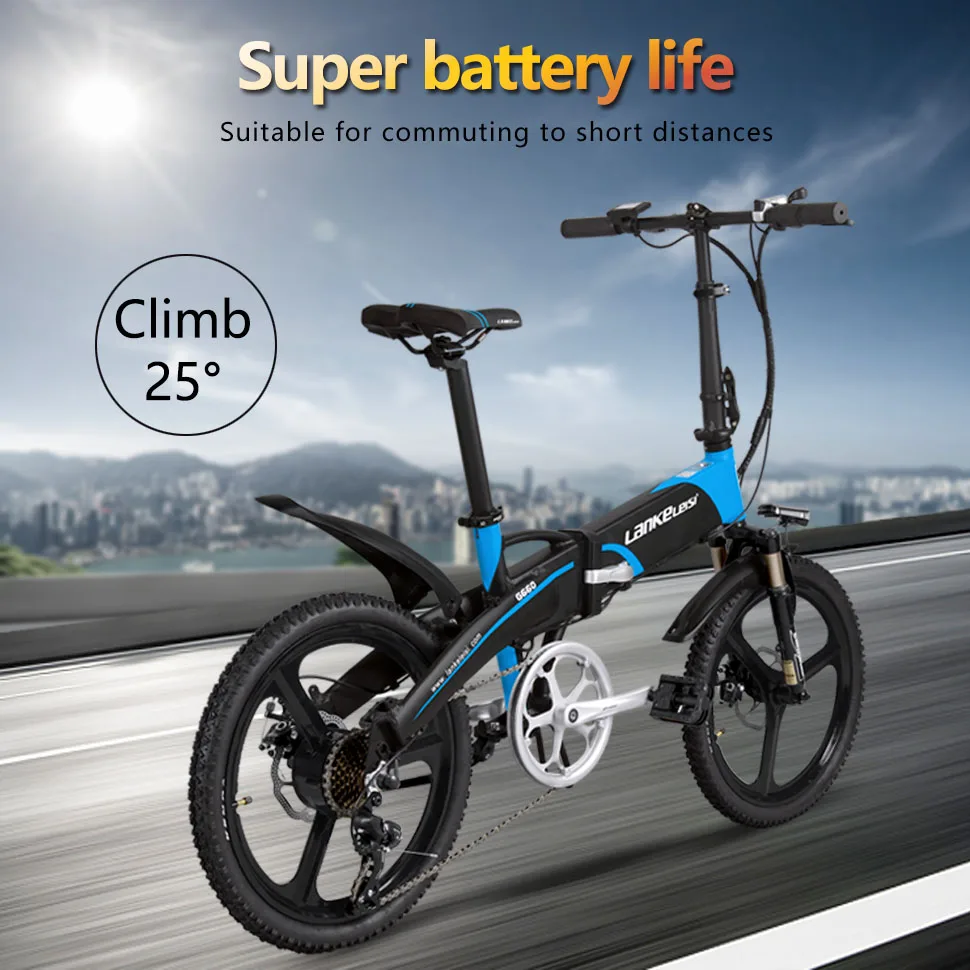 Flash Deal Lankeleisi G660 Electric Bike Folding Bicycle City Ebike 7 Speeds 48V 10AH Battery Road Bike(black blue) 3 Flash Deal Lankeleisi G660 Electric Bike Folding Bicycle City Ebike 7 Speeds 48V 10AH Battery Road Bike(black blue) 3