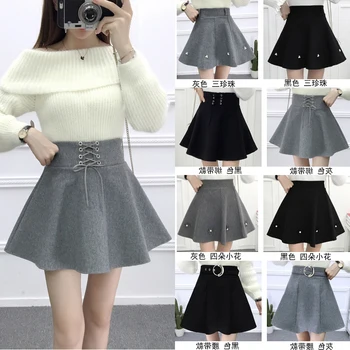 

Sale Autumn Winter Woolen Skirt Women Retro Thick Warm High Waist Mini Skirt Faldas Vintage Big Swing Wool Skirts Women