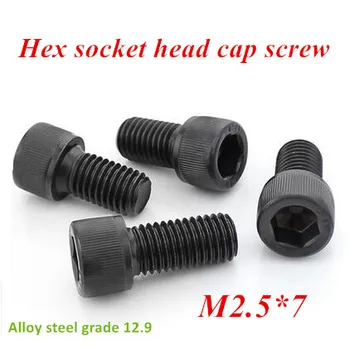 

500pcs/lot M2.5*7mm DIN 912 Hex Socket Head Cap Screw Black Steel Metric Thread Grade 12.9 Fastener