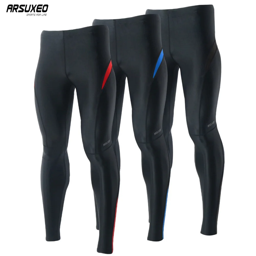 

ARSUXEO Men's Spring Autumn Compression Running Tights Elastic Pants Fitness Workout GYM Reflective Pants 9013