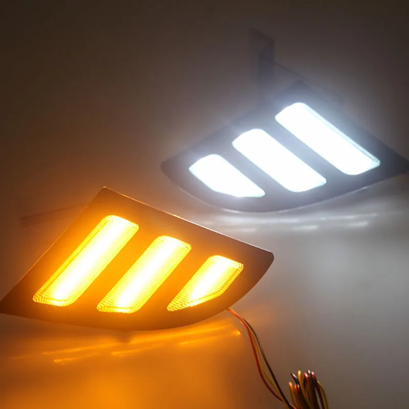 

eOsuns led drl daytime running light for Buick Regal with Dynamic moving yellow turn signal and blue night running light