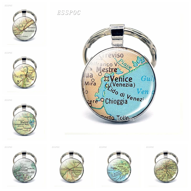 Llavero con colgante de cristal con mapa de ciudades de Europa, de recuerdo de moda de París, Londres, Venecia, Roma, Florencia, regalos de joyería para el viajero|Llaveros| - AliExpress