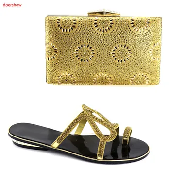 

doershow Fashion African Shoes and Bags Matching Set Italian Matching Shoe and Bag Set for Parties Or Wedding gold color YBV1-12