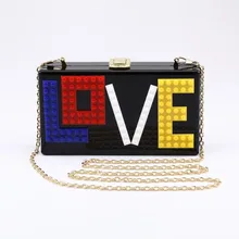 Новая тенденция прямоугольные акриловые сращивания любовное письмо Ежедневные клатчи ужин, вечерние сумки через плечо сумки вечерние свадебные ранцы