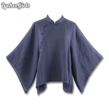 

LycheeGirls Spring Autumn Women Blouse Solid Button Casual Loose Long Sleeve Shirt Cardigan Outwear Kimono