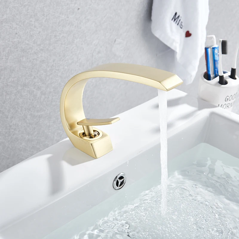 Creative Design Brushed Gold Basin Faucet Washing Basin Mixer Deck Mounted Cold and Hot Bathroom Faucet basin faucet,bathroom faucet