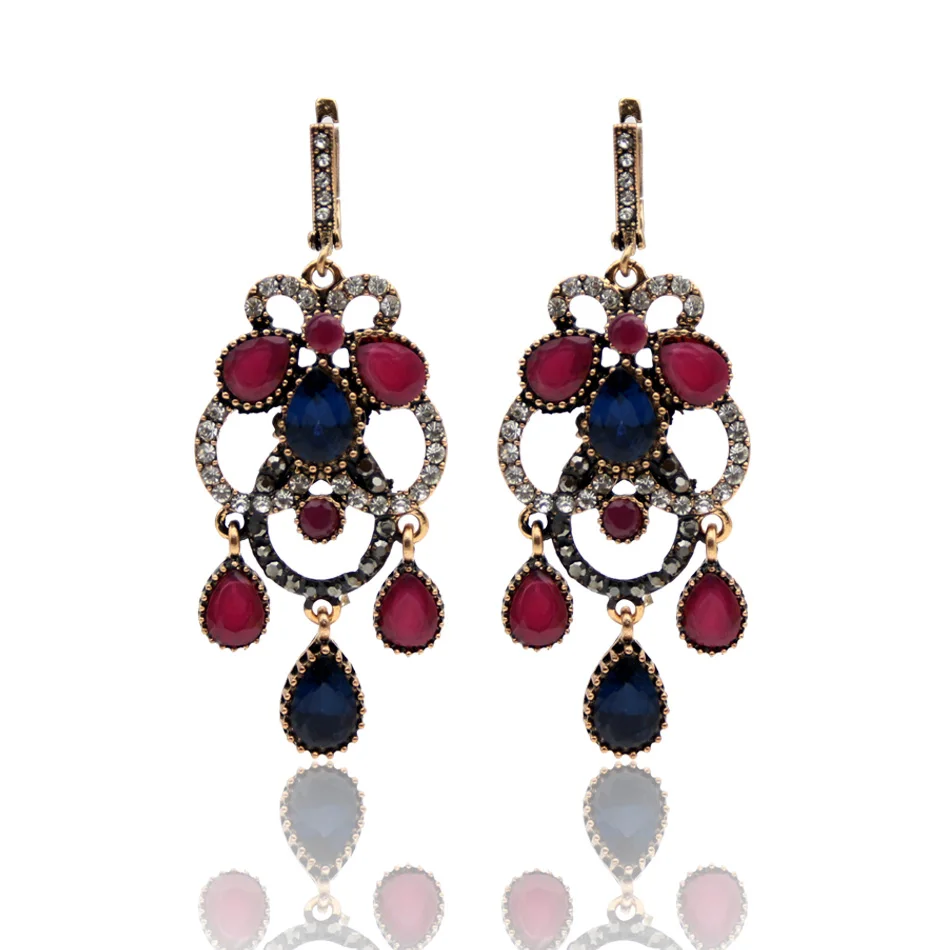 Vintage Ethnic Tassel Turkish Earrings For Women Color Crystal Long Drop Earring Jewelry Resin Brinco Grande From India Wedding