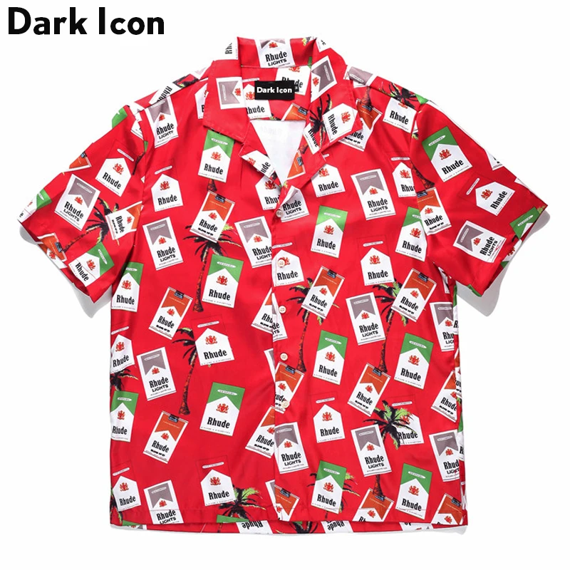 Темно-икона чехол для сигарет с полной печатью винтажная Мужская рубашка с коротким рукавом летняя хип-хоп рубашка мужская рубашка