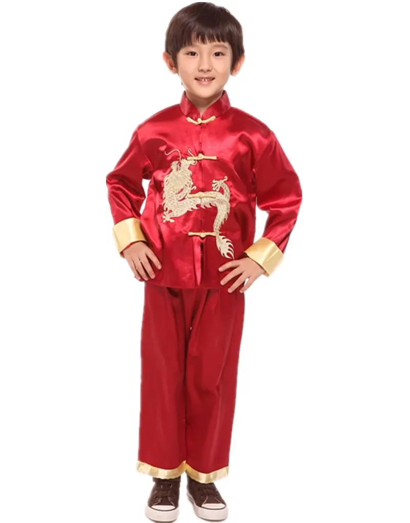 Shanghai Story Chinese traditional embroider dragon sets for boys Chinese style boy's kungfu suit sets Martial Arts Sets