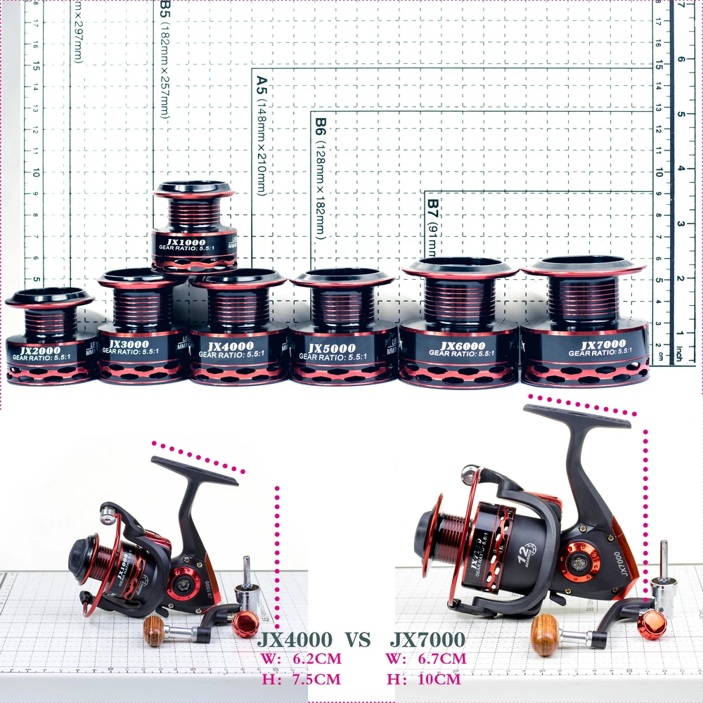 Горячие колеса Рыбная спиннинговая катушка 5,5: 1 12 шарикоподшипник JX 1000-7000 серии спиннинговое колесо тип рыболовное колесо Европа Классический Лидер продаж