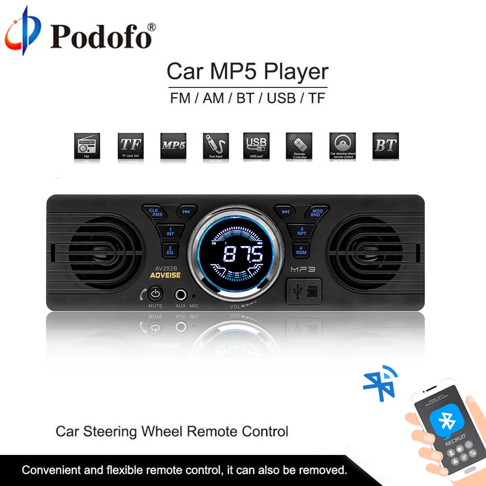 

Podofo AV252B Car Radio Stereo Player Bluetooth Phone 1din In-dash AUX-IN MP3 FM/USB/SD remote control 12V Car Audio Autoradio