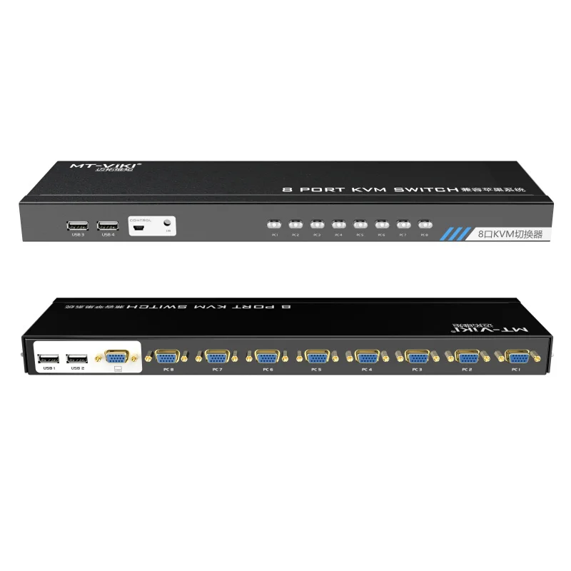 MT-Viki KVM Switch 8 Port Smart Manual Press Button VGA USB Wired Remote Extension Switcher 1U with Original Cable MT-801UK-C