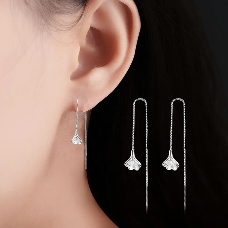 

New Arrivals 925 Sterling Silver Long Ginkgo Leaf Drop Earrings for Women Hot Fashion sterling-silver-jewelry