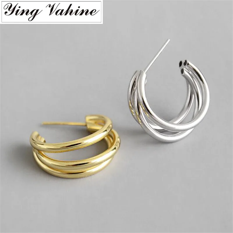 

ying Vahine Gold Hoop Earrings 100% 925 Sterling Silver Multilayer Circle Round Earrings for Women Earrings Hoops pendientes aro