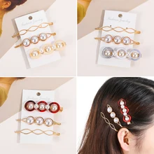 3 шт., корейский стиль, 3 стиля, металлическая уксусная кислота, заколки для волос, жемчужные разноцветные бусины для женщин, Необычные геометрические аксессуары для волос