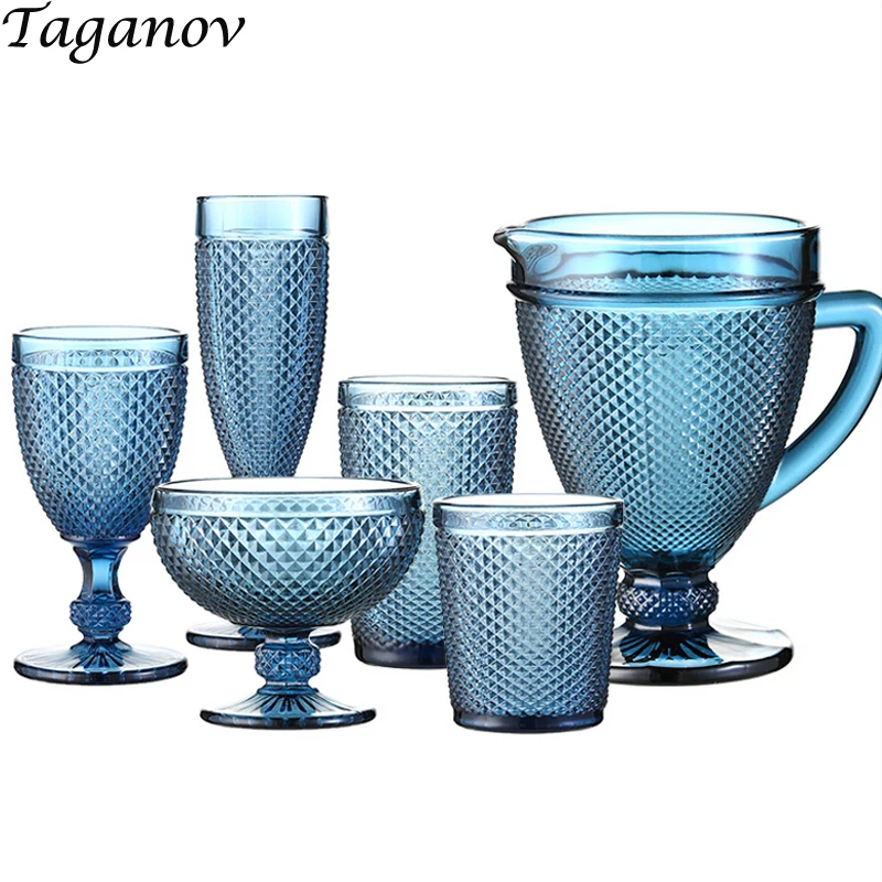 

Water Champagne Glass Cup for Drinking Red Wine Glass Beverage Milk Glasses Ice Cream Cup Salad Bowl Lead-free Glass Pink Blue