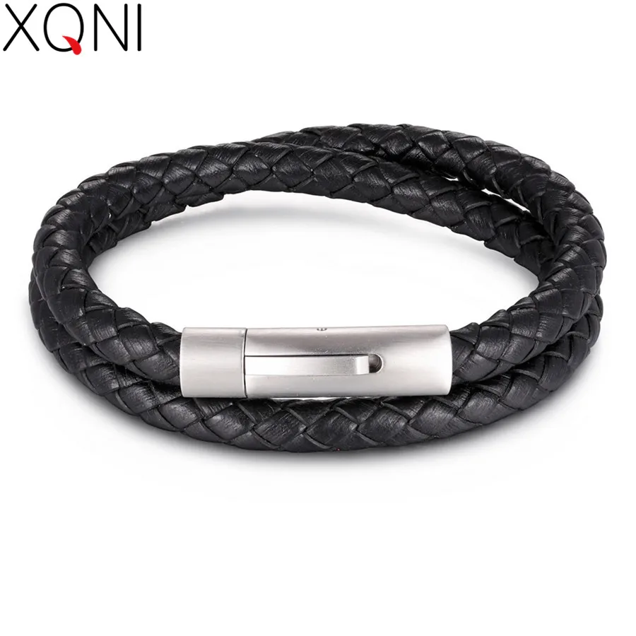 

XQNI Double Wrap Around Wrist Size Men's Leather Bracelet 3 Different Needs For Men's Business Simple Accessories Retro Color