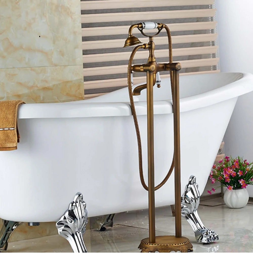 antico in ottone a pavimento vasca da bagno rubinetto wdoccia a mano spruzzatore vasca
