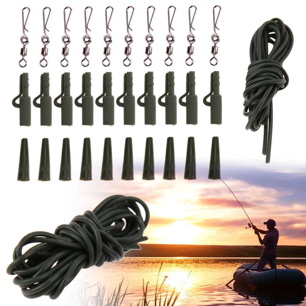 32PCS Carp Safety Lead Clips Tail Cones Quick Link Swivels Rig Tube