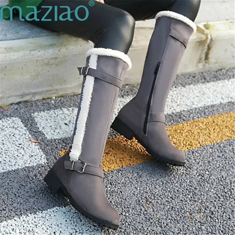 

Women's Winter Snow Boots Platform Mid Calf Boot Warm Cotton Down Shoes Round Toe Buckle Comfort Boots Size 34-43 MAZIAO