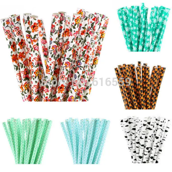 

25pcs/lot Pattern Paper Straws for Birthday Wedding Baby Shower decorative Creative Drinking Straws Supplies