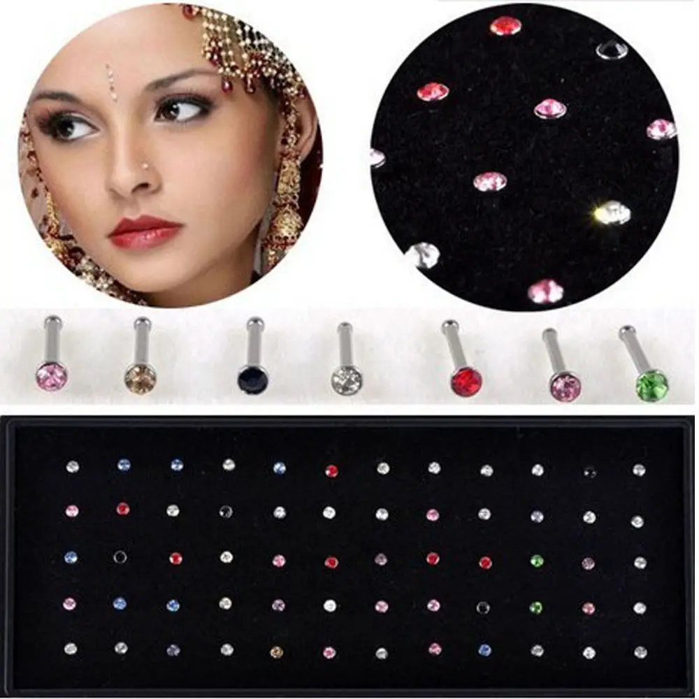 60pcs/box Set Nose Piercing Ring Stud Jewelry L Shape Screw Nose Bone