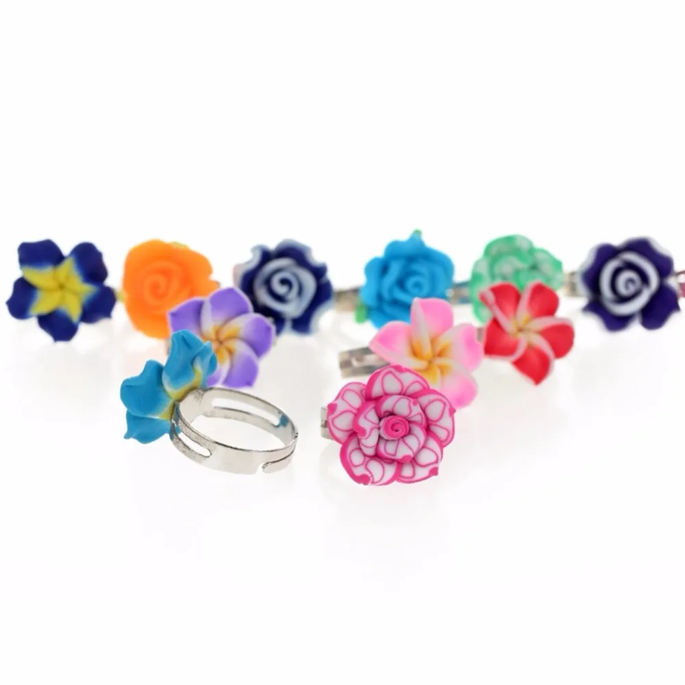 30 шт./лот,, разноцветный цветочный полимер, глина, кольцо на палец, детский цветок, регулируемый шар, кольцо, детский подарок