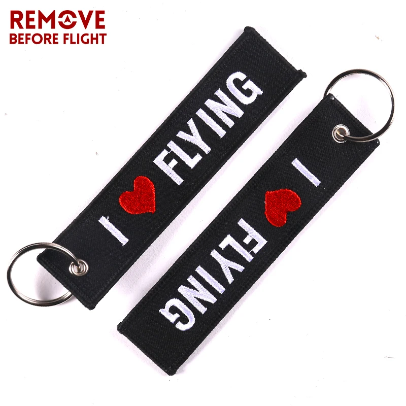 Remove Before Flight OEM Keychain Jewelry Safety Label Embroidery I LOVE FLYING Key Ring Chain for Aviation Gifts 4