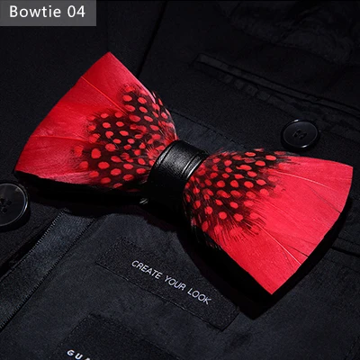 JEMYGINS дизайн красный натуральный птичье перо галстук-бабочка ручной работы кожаный галстук-бабочка Брошь деревянная коробка свадебный подарок на день рождения - Цвет: Bowtie