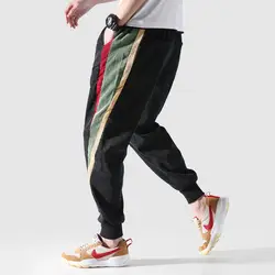 Модные уличные джоггеры брюки для мужчин; большие размеры; японский стиль; повседневные вельветовые брюки в полоску; дизайнерские брюки в
