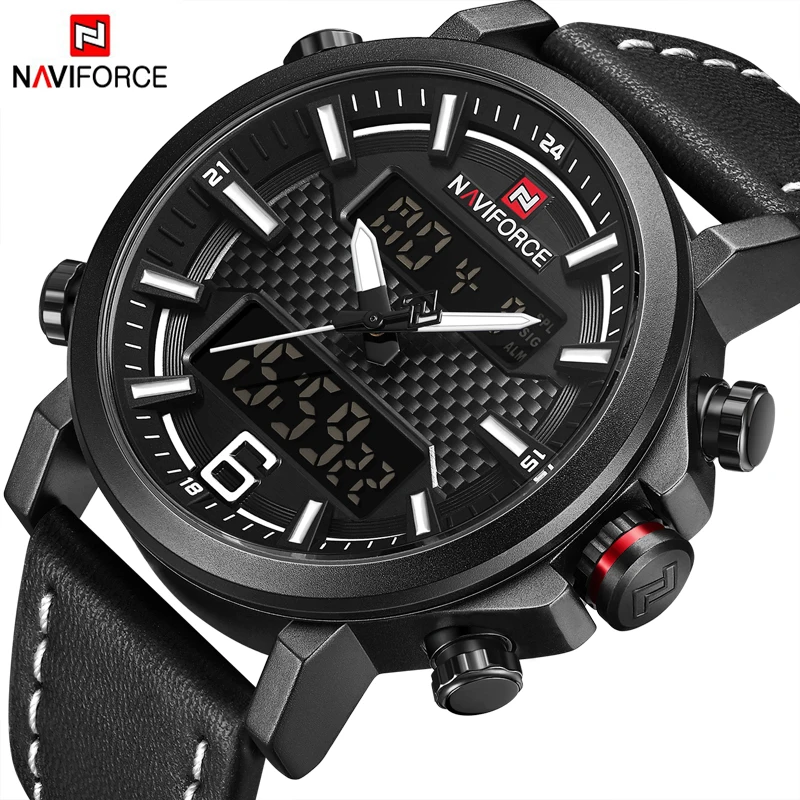 

NAVIFORCE Mens Sports Watches Men Quartz LED Digital Clock Top Brand Luxury Male Fashion Leather Waterproof Military Wrist Watch