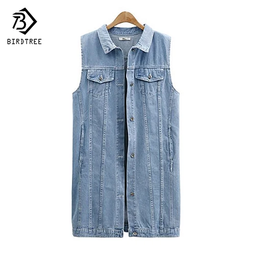 

New Fashion Spring Autumn Women Sleeveless Jeans Vest Female Casual Ripped Long Denim Jacket Waistcoat Plus Size 5XL T52920