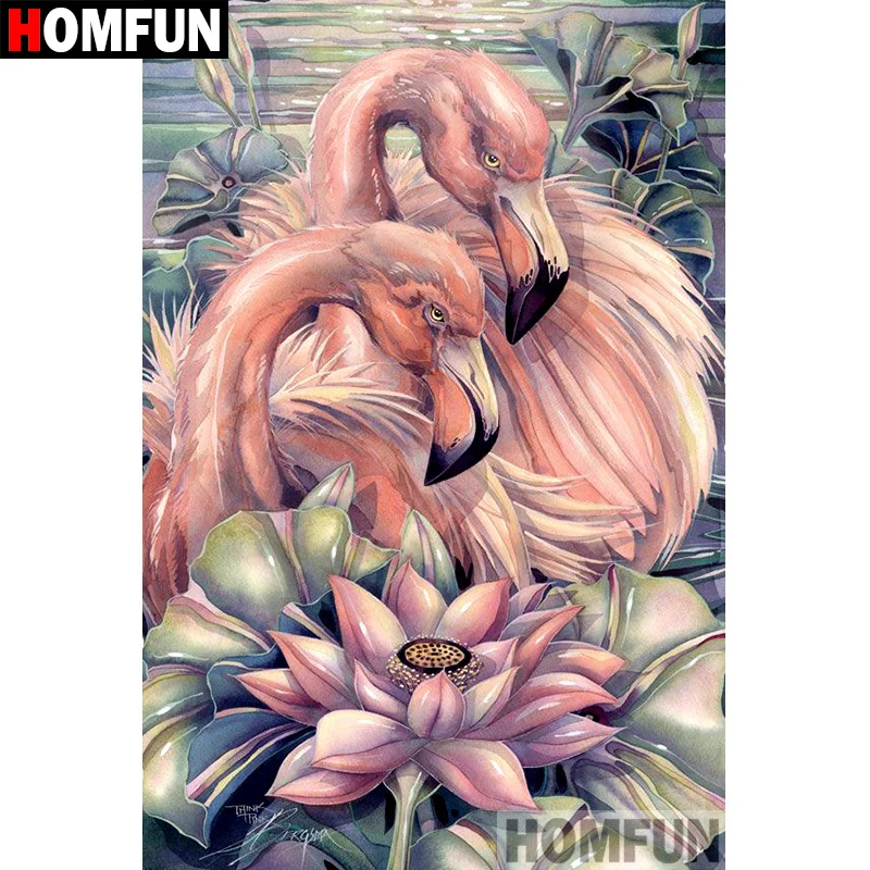HOMFUN 5D DIY Diamond Painting Full Square/Round Drill &quotFlamingo lotus&quot Embroidery Cross Stitch gift Home Decor Gift A08838 | Дом и