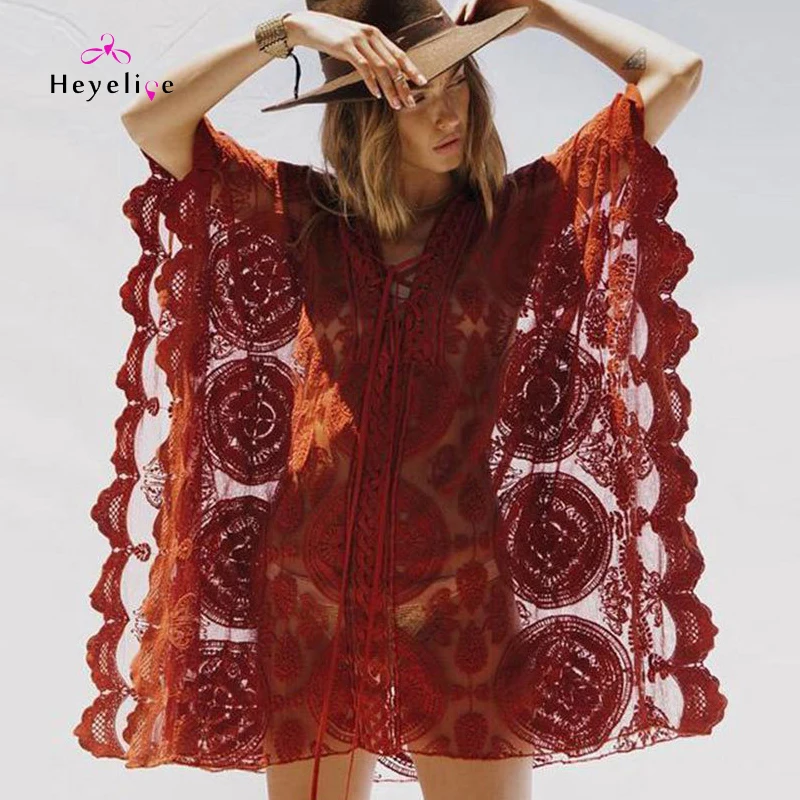 

Sexy Lace Dress 2019 Holiday Beach Wear Women Bikinis Cover-Up High Quality Free Size Swimwear Cover Ups Lace Dresses Beach Wear