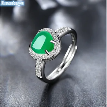 

Heart shaped green chalcedon Jewelry rings for women girl green Heart Chalcedony Rings 925 pure Silver rings for lovers